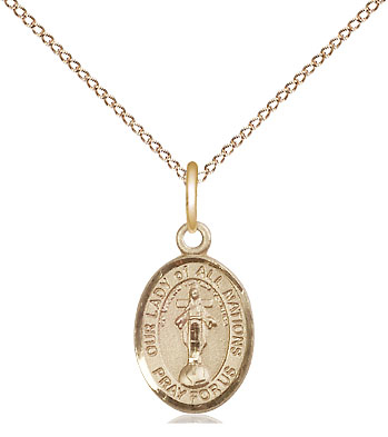 14kt Gold Filled Our Lady of All Nations Pendant on a 18 inch Gold Filled Light Curb chain