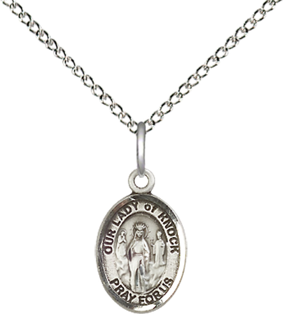 Sterling Silver Our Lady of Knock Pendant on a 18 inch Sterling Silver Light Curb chain