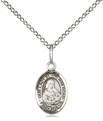 Sterling Silver Our Lady of the Railroad Pendant on a 18 inch Sterling Silver Light Curb chain