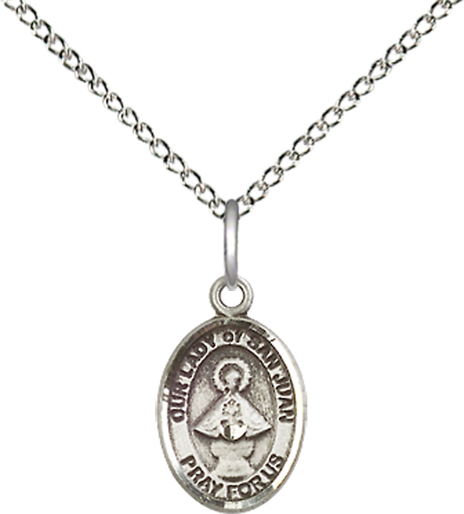 Sterling Silver Our Lady of San Juan Pendant on a 18 inch Sterling Silver Light Curb chain