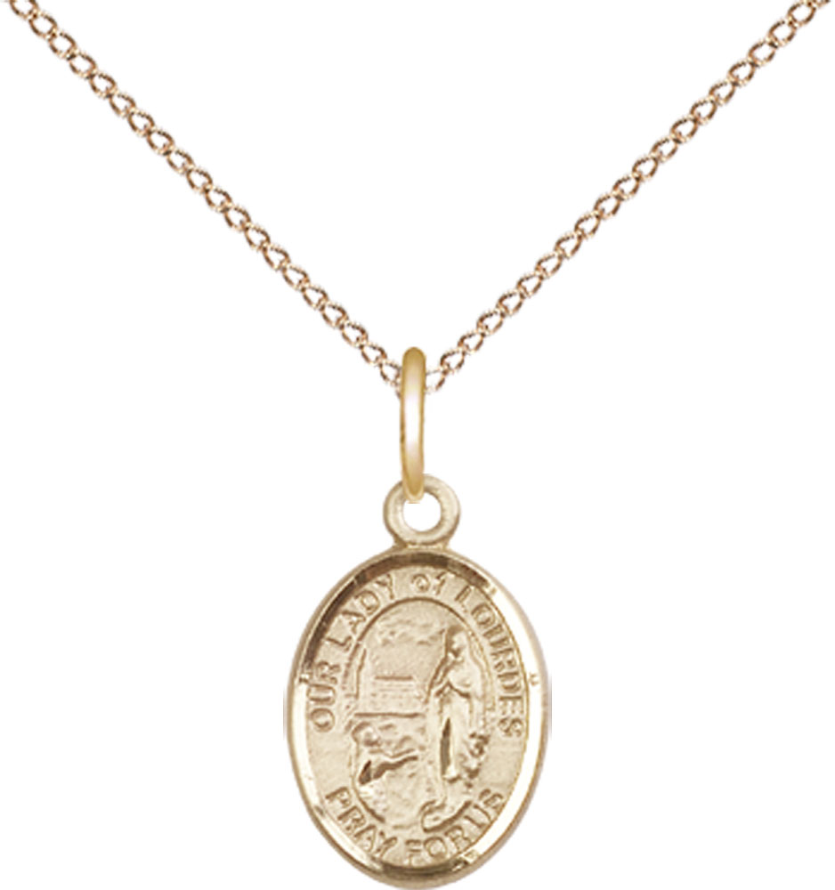 14kt Gold Filled Our Lady of Lourdes Pendant on a 18 inch Gold Filled Light Curb chain