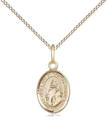 14kt Gold Filled Our Lady of Consolation Pendant on a 18 inch Gold Filled Light Curb chain