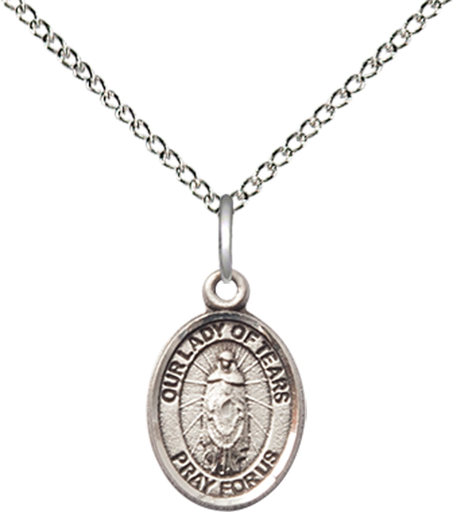 Sterling Silver Our Lady of Tears Pendant on a 18 inch Sterling Silver Light Curb chain
