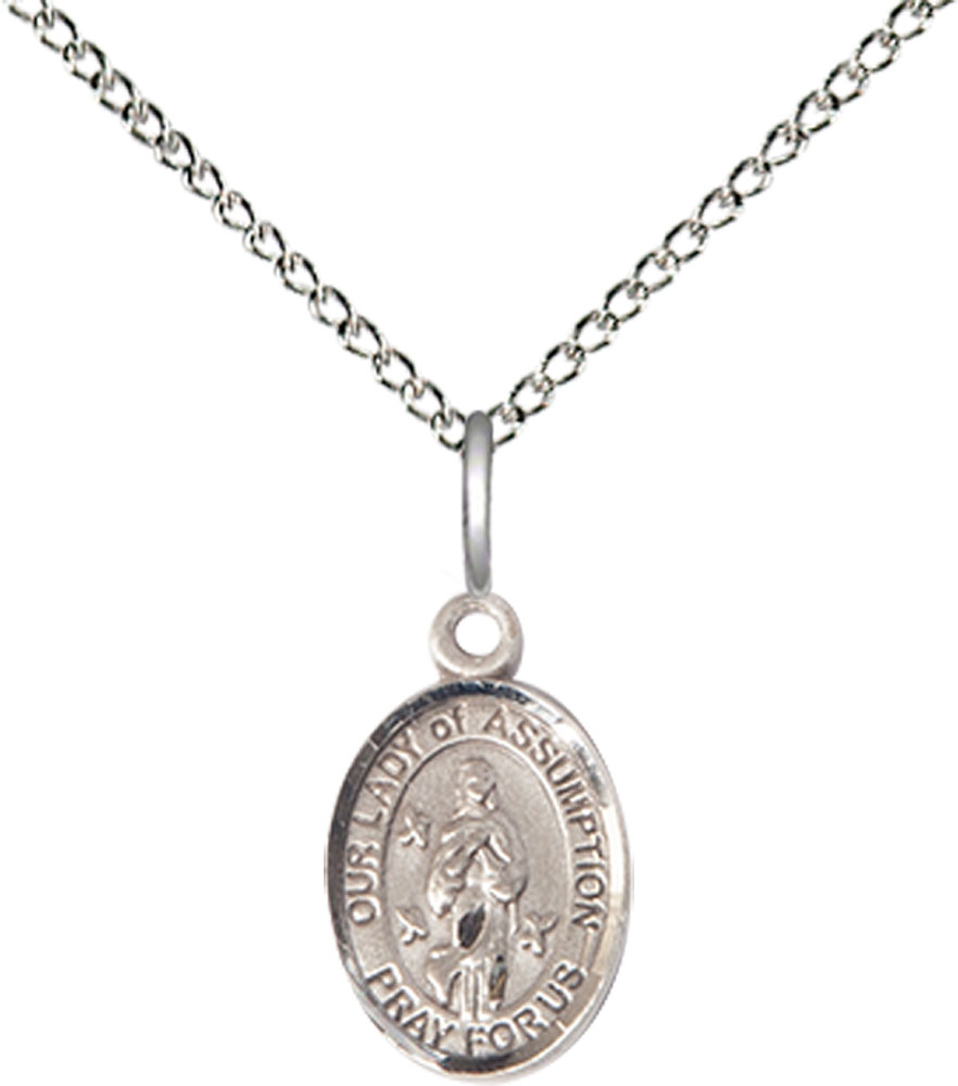 Sterling Silver Our Lady of Assumption Pendant on a 18 inch Sterling Silver Light Curb chain