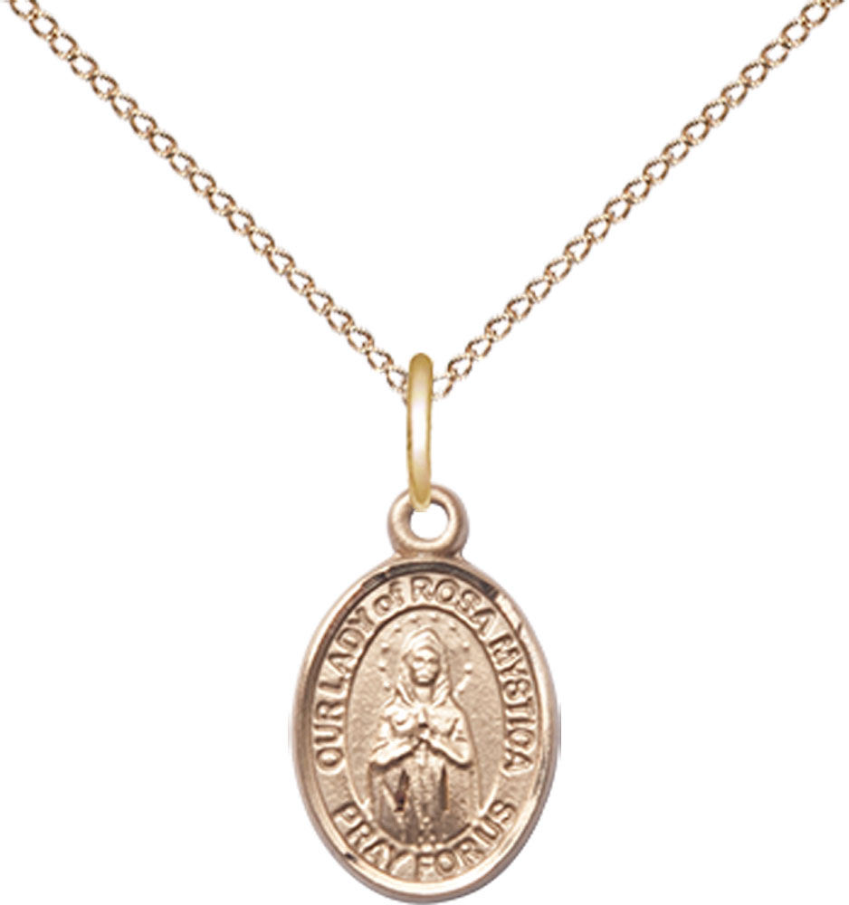 14kt Gold Filled Our Lady of Rosa Mystica Pendant on a 18 inch Gold Filled Light Curb chain