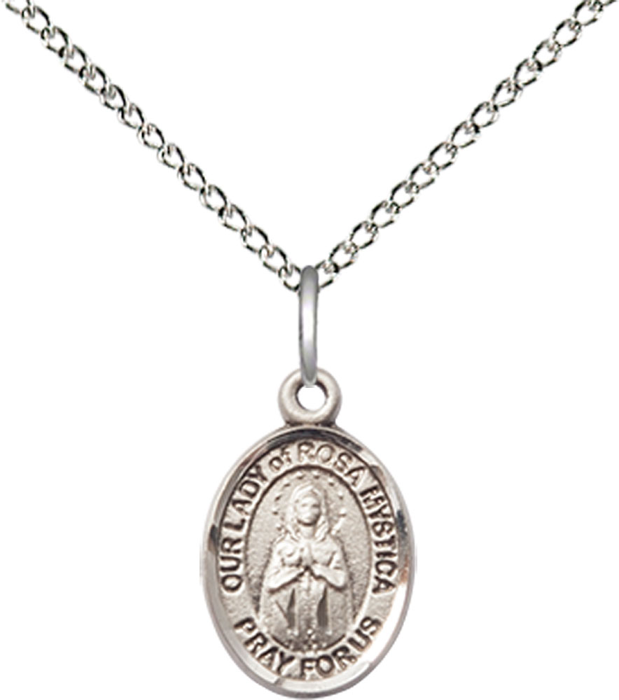 Sterling Silver Our Lady of Rosa Mystica Pendant on a 18 inch Sterling Silver Light Curb chain