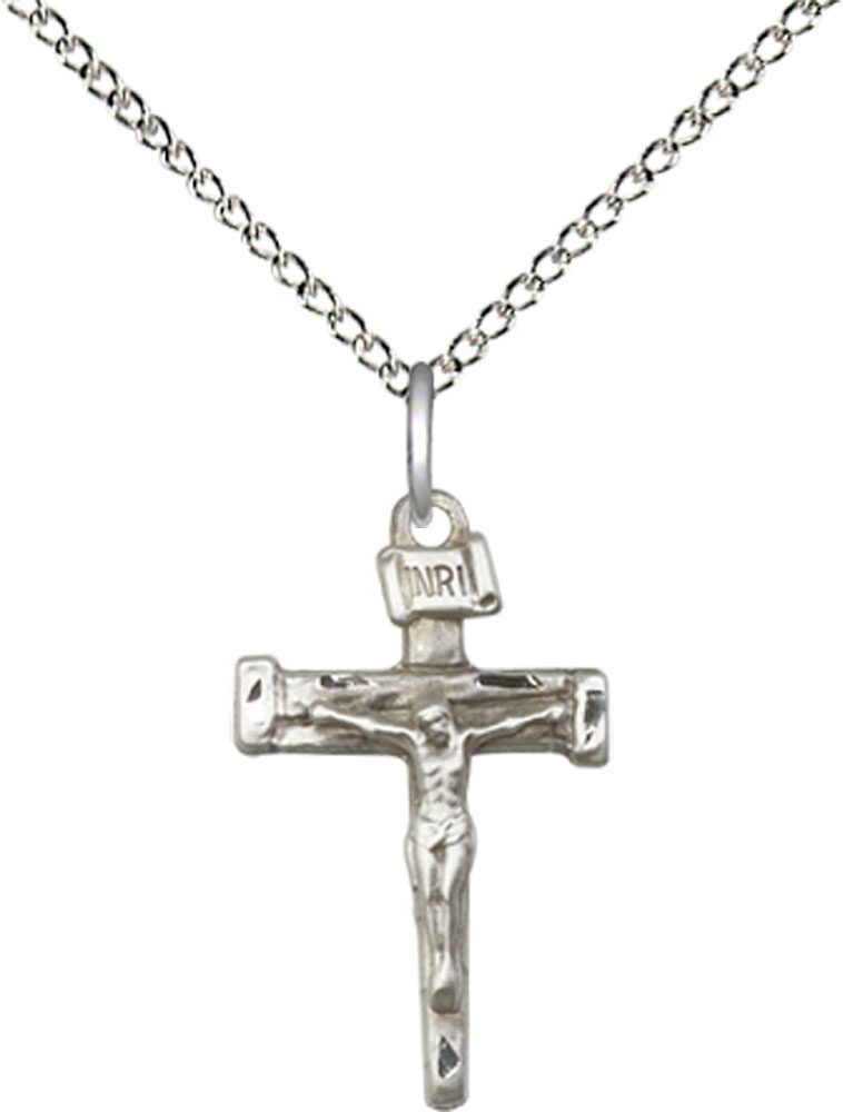 Sterling Silver Nail Crucifix Pendant on a 18 inch Sterling Silver Light Curb chain