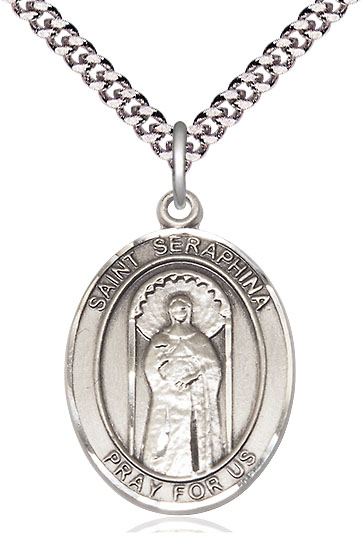 Sterling Silver Saint Seraphina Pendant on a 24 inch Light Rhodium Heavy Curb chain