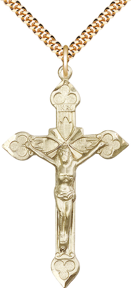 14kt Gold Filled Crucifix Pendant on a 24 inch Gold Plate Heavy Curb chain