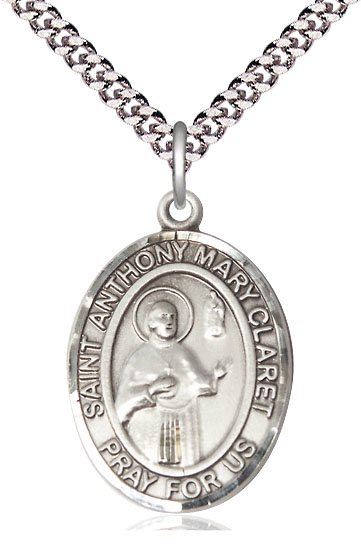 Sterling Silver Saint Anthony Mary Claret Pendant on a 24 inch Light Rhodium Heavy Curb chain
