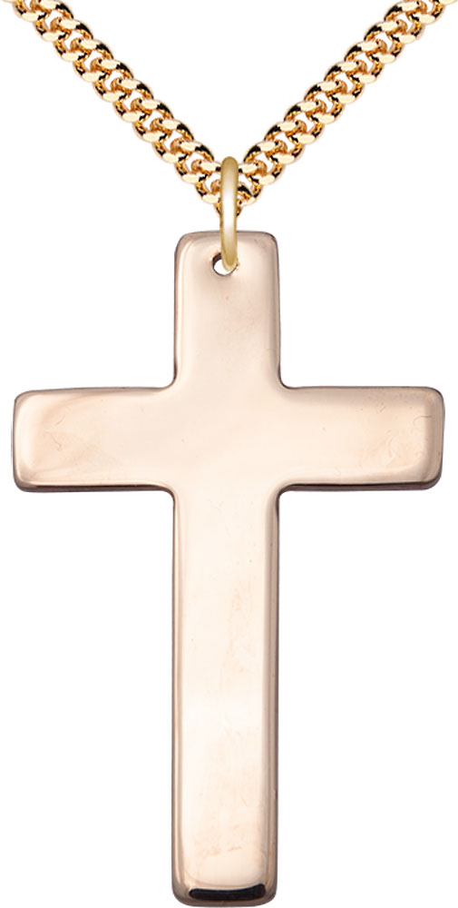 14kt Gold Filled Cross Pendant on a 24 inch Gold Plate Heavy Curb chain