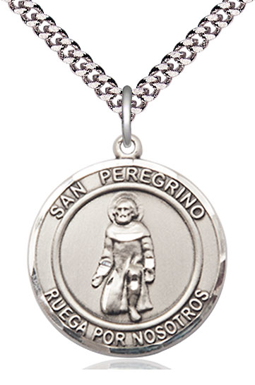Sterling Silver San Peregrino Pendant on a 24 inch Light Rhodium Heavy Curb chain