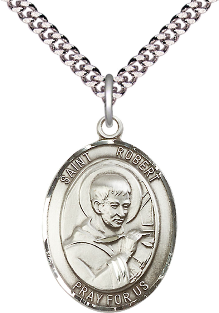 Sterling Silver Saint Robert Bellarmine Pendant on a 24 inch Light Rhodium Heavy Curb chain