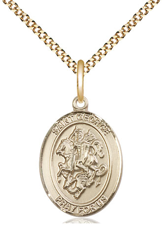 14kt Gold Filled Saint George Pendant on a 18 inch Gold Plate Light Curb chain