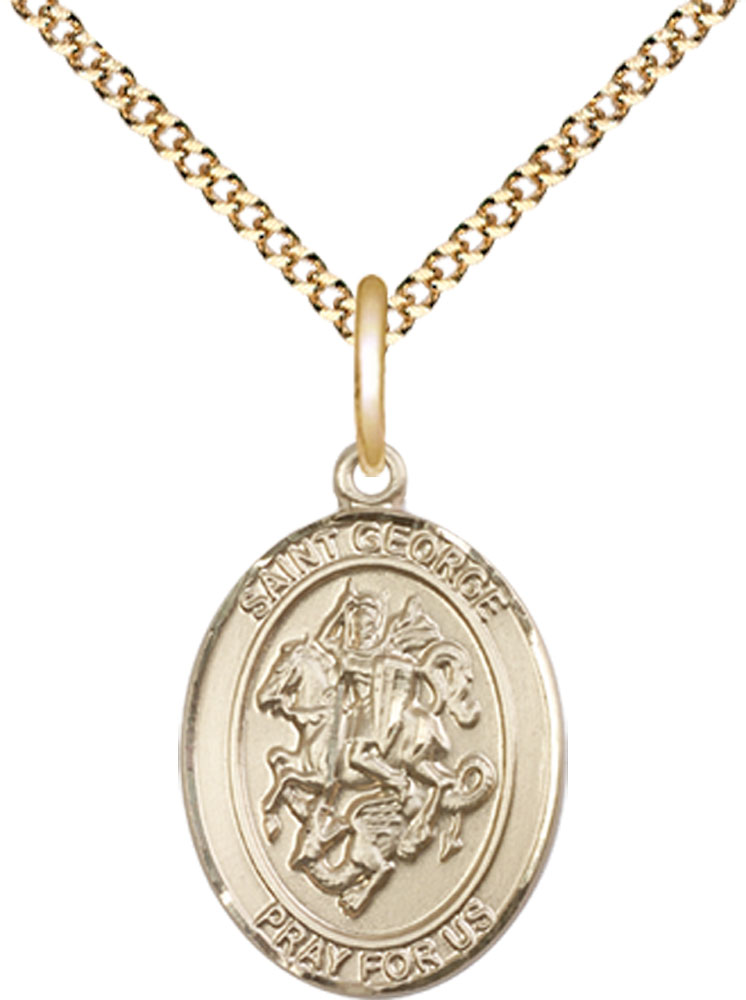 14kt Gold Filled Saint George Pendant on a 18 inch Gold Plate Light Curb chain