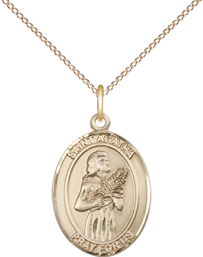 14kt Gold Filled Saint Agatha Pendant on a 18 inch Gold Filled Light Curb chain