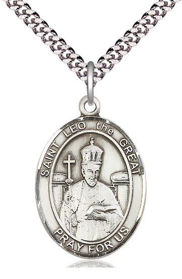 Sterling Silver Saint Leo the Great Pendant on a 24 inch Light Rhodium Heavy Curb chain