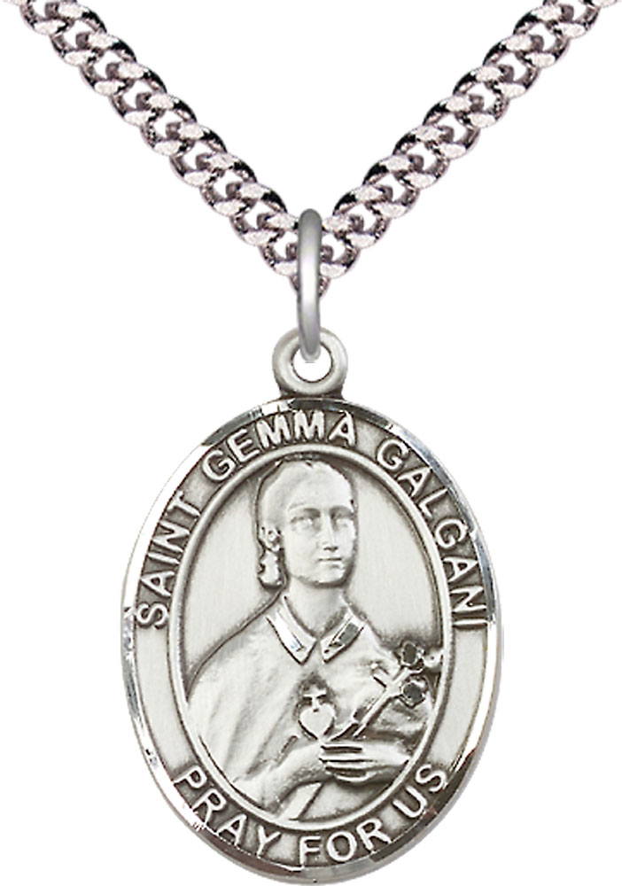 Sterling Silver Saint Gemma Galgani Pendant on a 24 inch Light Rhodium Heavy Curb chain