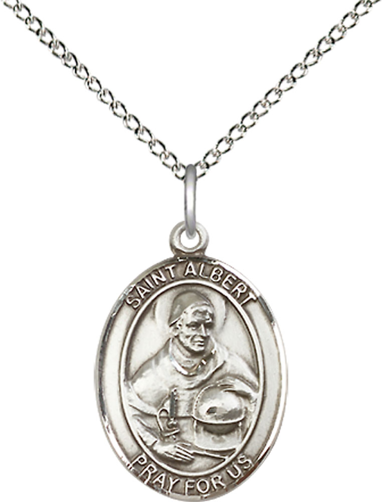 Sterling Silver Saint Albert the Great Pendant on a 18 inch Sterling Silver Light Curb chain