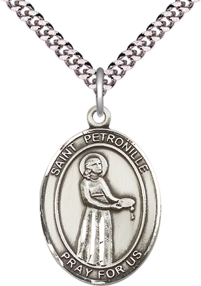 Sterling Silver Saint Petronille Pendant on a 24 inch Light Rhodium Heavy Curb chain