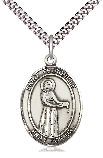 Sterling Silver Saint Petronille Pendant on a 24 inch Light Rhodium Heavy Curb chain