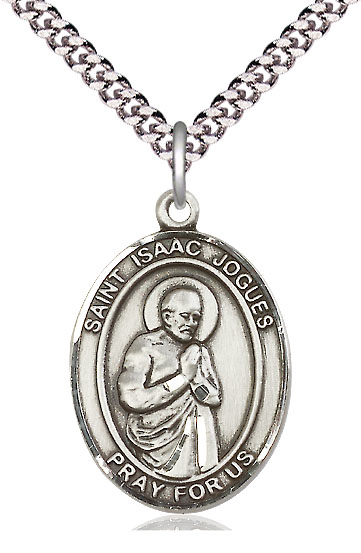 Sterling Silver Saint Isaac Jogues Pendant on a 24 inch Light Rhodium Heavy Curb chain