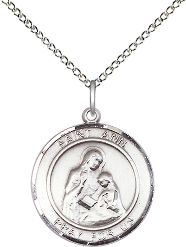Sterling Silver Saint Ann Pendant on a 18 inch Sterling Silver Light Curb chain