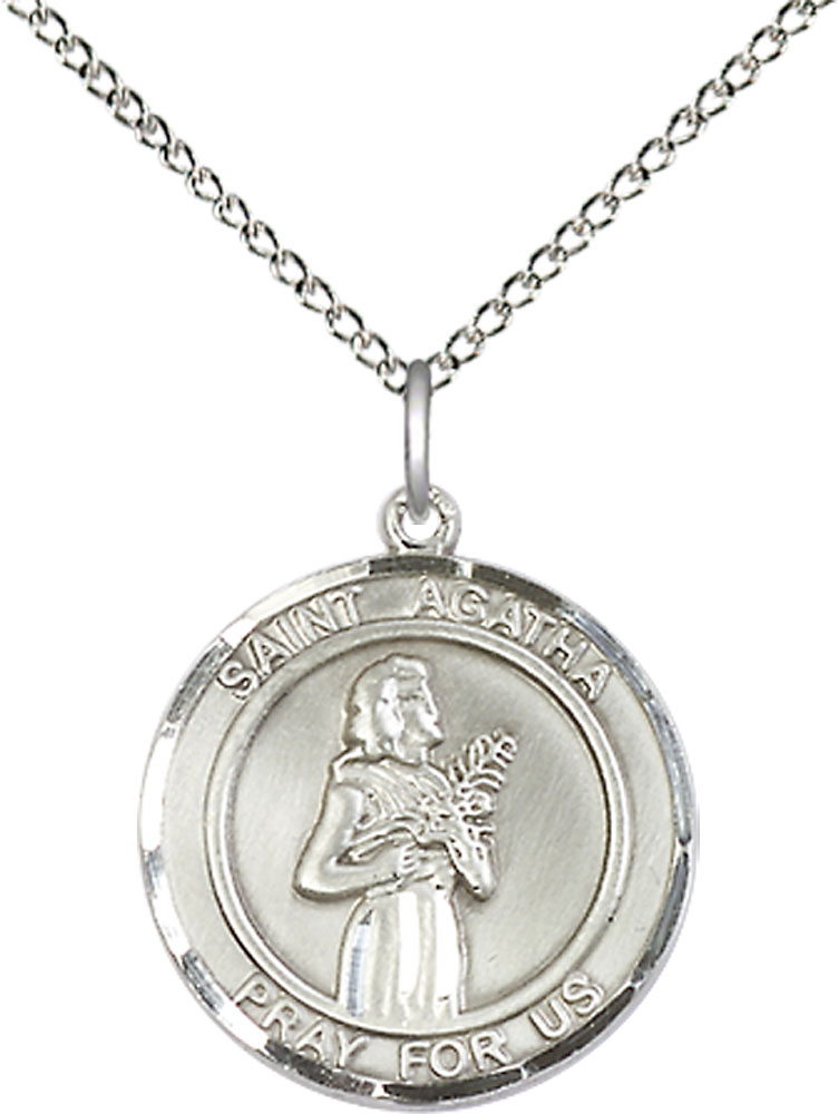 Sterling Silver Saint Agatha Pendant on a 18 inch Sterling Silver Light Curb chain