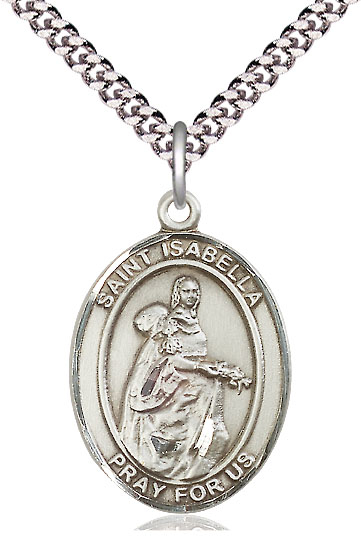 Sterling Silver Saint Isabella of Portugal Pendant on a 24 inch Light Rhodium Heavy Curb chain
