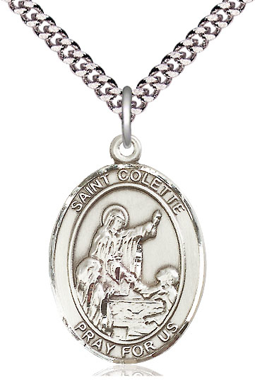 Sterling Silver Saint Colette Pendant on a 24 inch Light Rhodium Heavy Curb chain