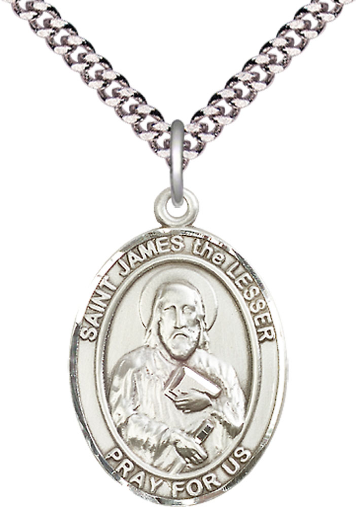 Sterling Silver Saint James the Lesser Pendant on a 24 inch Light Rhodium Heavy Curb chain