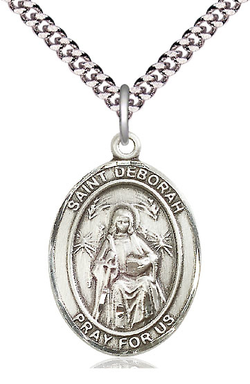 Sterling Silver Saint Deborah Pendant on a 24 inch Light Rhodium Heavy Curb chain