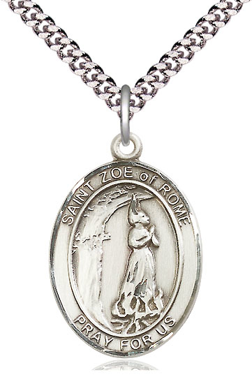 Sterling Silver Saint Zoe of Rome Pendant on a 24 inch Light Rhodium Heavy Curb chain
