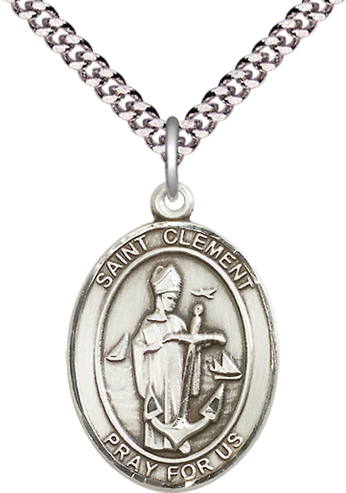 Sterling Silver Saint Clement Pendant on a 24 inch Light Rhodium Heavy Curb chain