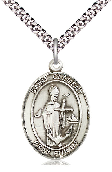 Sterling Silver Saint Clement Pendant on a 24 inch Light Rhodium Heavy Curb chain