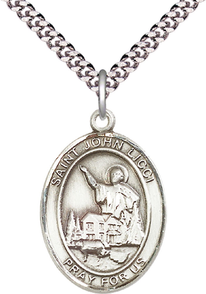 Sterling Silver Saint John Licci Pendant on a 24 inch Light Rhodium Heavy Curb chain