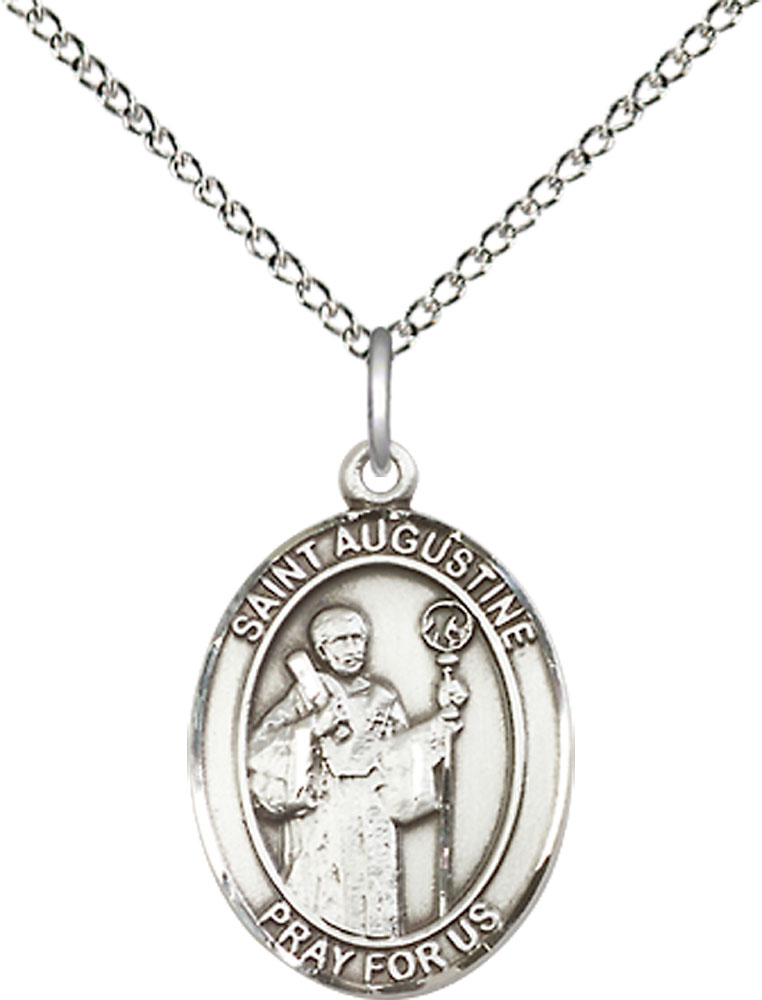 Sterling Silver Saint Augustine Pendant on a 18 inch Sterling Silver Light Curb chain