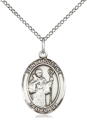 Sterling Silver Saint Augustine Pendant on a 18 inch Sterling Silver Light Curb chain