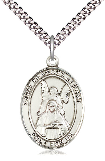 Sterling Silver Saint Frances of Rome Pendant on a 24 inch Light Rhodium Heavy Curb chain
