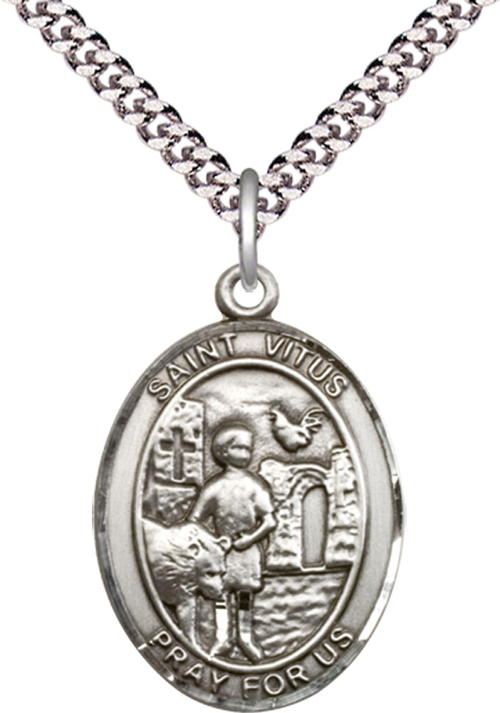 Sterling Silver Saint Vitus Pendant on a 24 inch Light Rhodium Heavy Curb chain