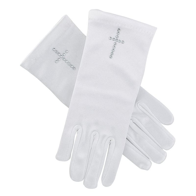 First Communion Satin Gloves W/Cross - Communion