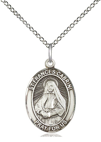 Sterling Silver Saint Frances Cabrini Pendant on a 18 inch Sterling Silver Light Curb chain