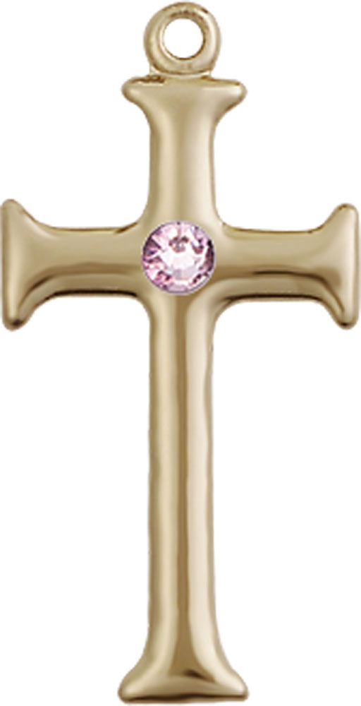 14kt Gold Filled Cross Medal with a 3mm Light Amethyst Swarovski stone