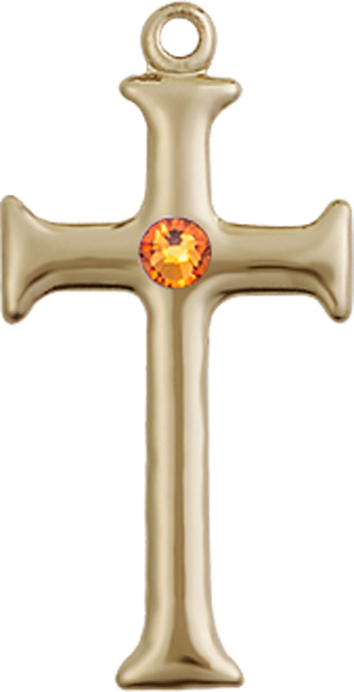 14kt Gold Cross Medal with a 3mm Topaz Swarovski stone