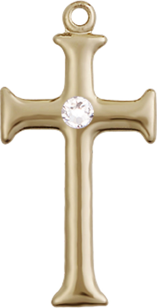 14kt Gold Cross Medal with a 3mm Crystal Swarovski stone