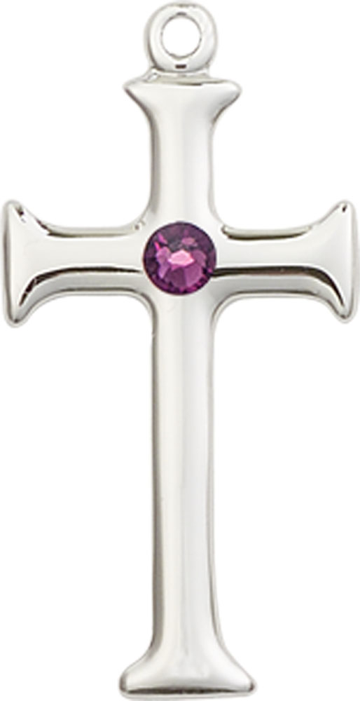 Sterling Silver Cross Medal with a 3mm Amethyst Swarovski stone