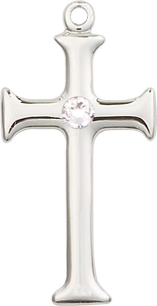 Sterling Silver Cross Medal with a 3mm Crystal Swarovski stone