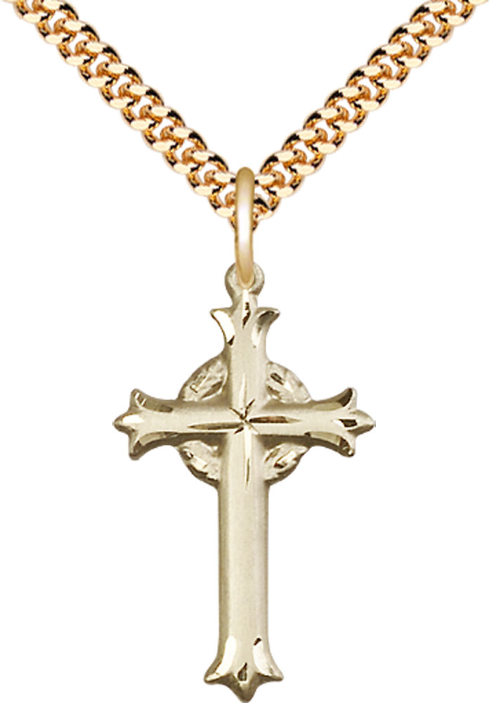 14kt Gold Filled Cross Pendant on a 24 inch Gold Plate Heavy Curb chain