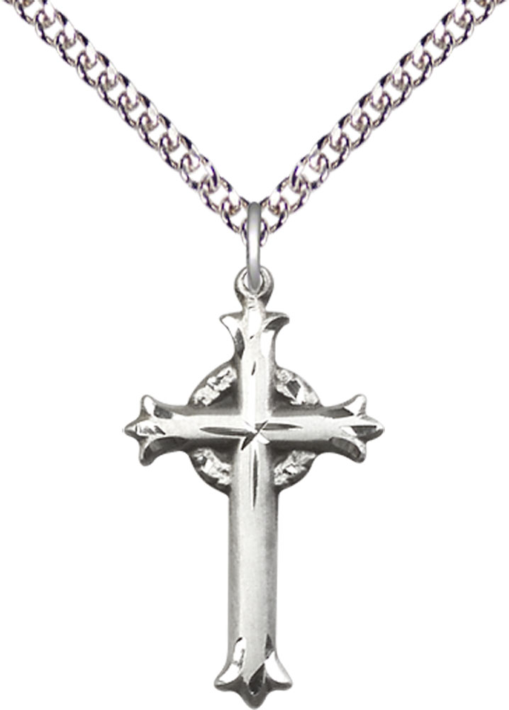 Sterling Silver Cross Pendant on a 24 inch Sterling Silver Heavy Curb chain
