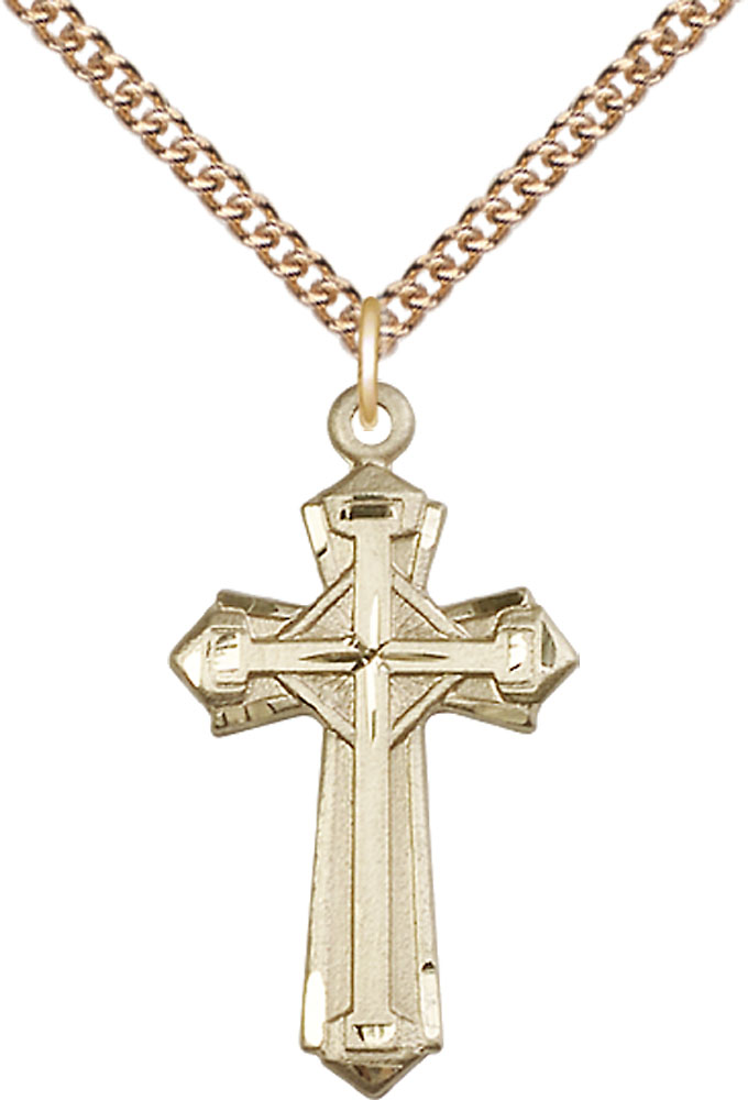 14kt Gold Filled Cross Pendant on a 24 inch Gold Filled Heavy Curb chain